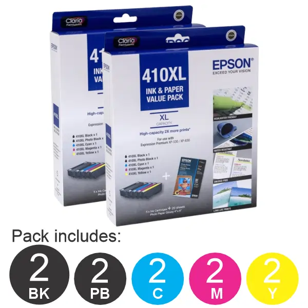 2 x Epson 410XL 5 High Yield Ink Cartridge Value Pack (2BK,2PBK,2C,2M,2Y) C13T339796