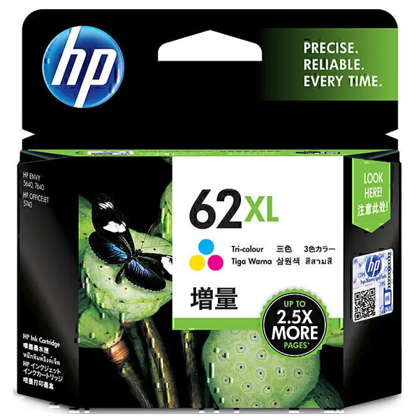 HP #62XL Tri Colour High Yield Ink Cartridge C2P07AA