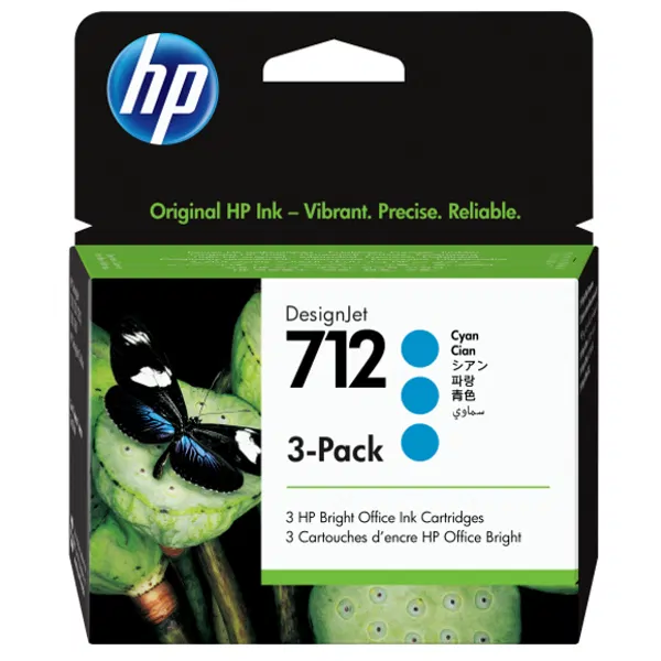 HP #712 29ml Cyan 3 Pack Cartridge 3ED77A