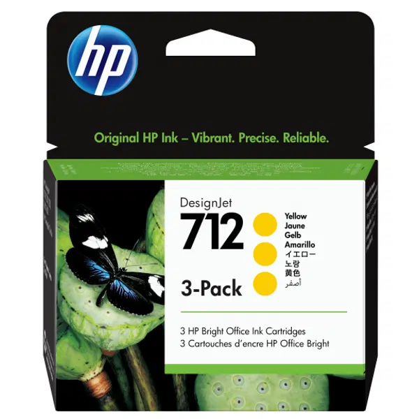 HP #712 29ml Yellow 3 Pack Ink Cartridge 3ED79A