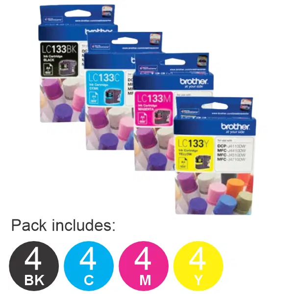 16 Pack – Brother LC133 (4BK,4C,4M,4Y) Ink Cartridges