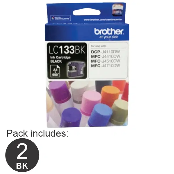 2 x Brother LC133BK Black Ink Cartridge LC-133BK
