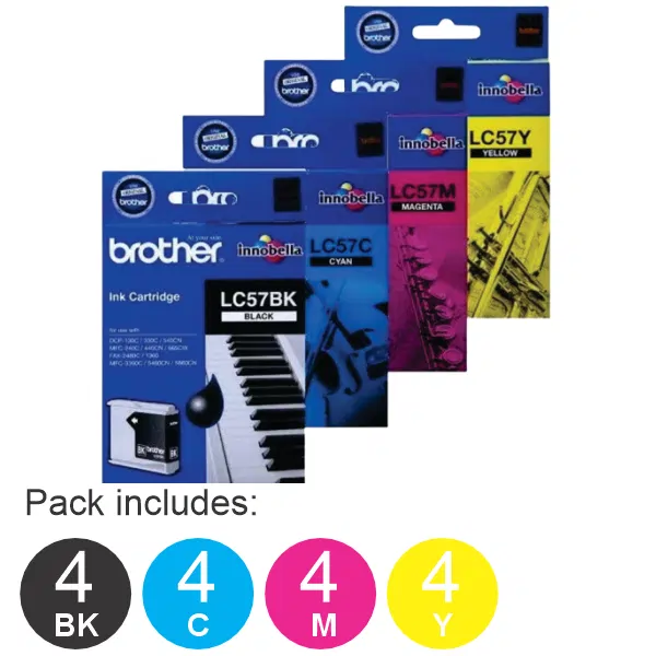 16 Pack – Brother LC57 (4BK,4C,4M,4Y) Ink Cartridges