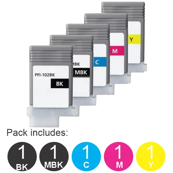 5 Pack – PFI102 (1BK,1MBK,1C,1M,1Y)