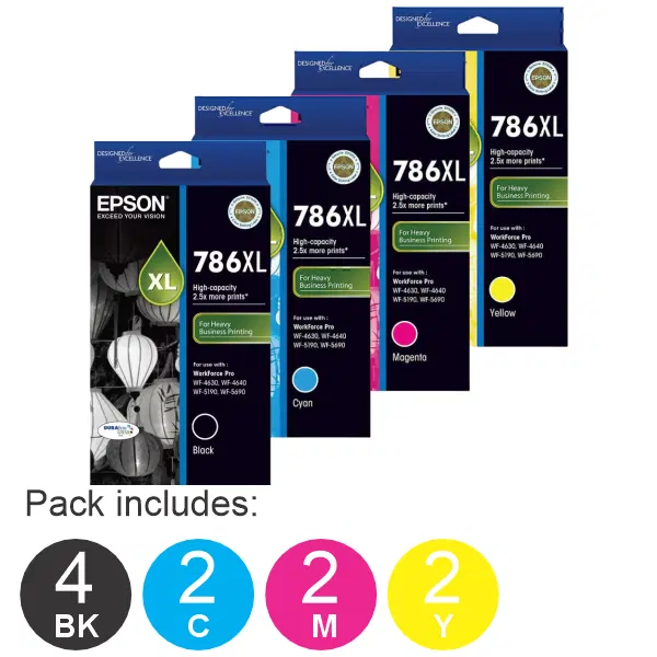 10 Pack – Epson 786XL (4BK,2C,2M,2Y) High Yield Ink Cartridges