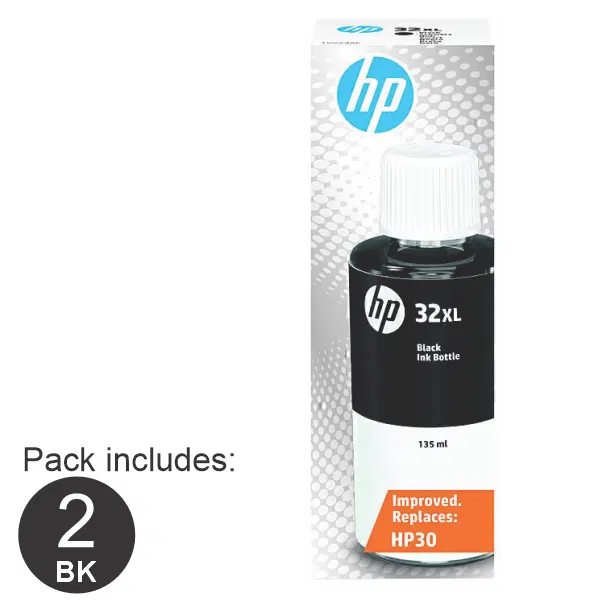 2 x HP #32XL Black Ink Bottle 1VV24AA
