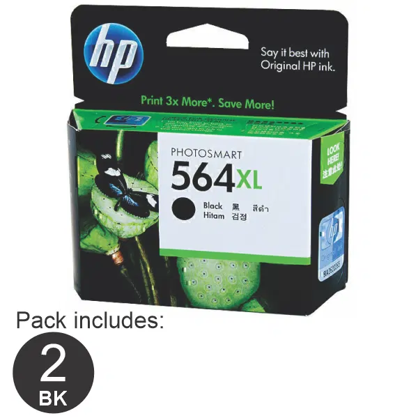 2 x HP #564XL High Yield Black Ink Cartridge CN684WA