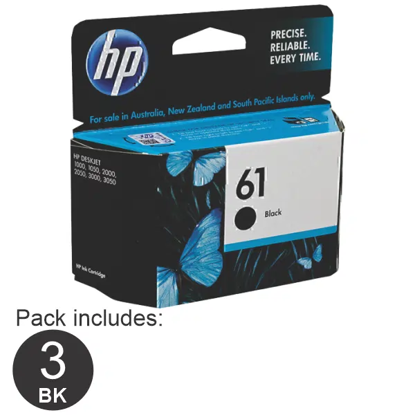 3 x HP #61 Black Ink Cartridge CH561WA