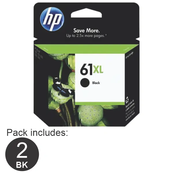 2 x HP #61XL Black High Yield Ink Cartridge CH563WA