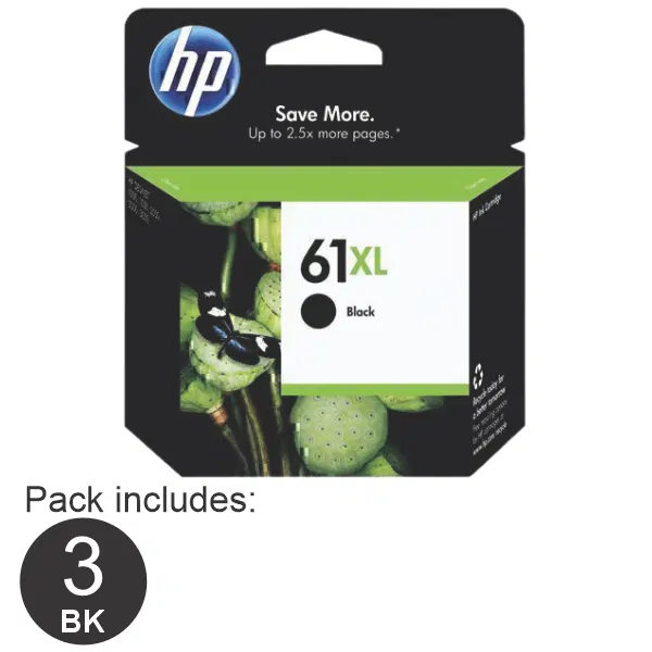 3 x HP #61XL Black High Yield Ink Cartridge CH563WA