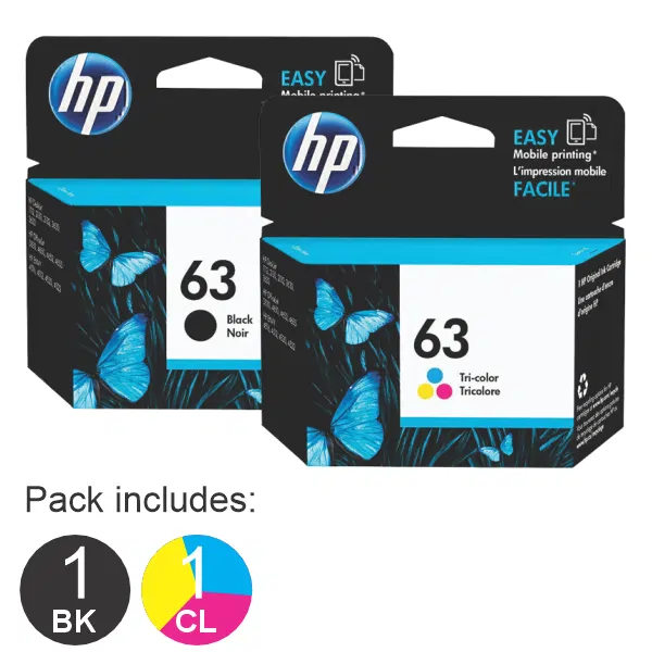 2 Pack – HP #63 Black & #63 Tri Colour (1BK,1CL) Ink Cartridges