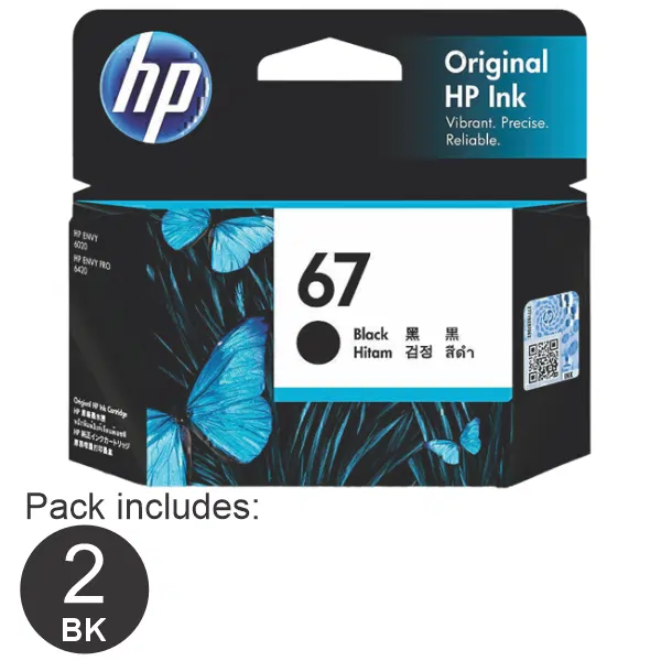 2 x HP #67 Black Ink Cartridge 3YM56AA