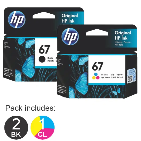 3 Pack – HP #67 Black & #67 Tri Colour (2BK,1CL) Ink Cartridges