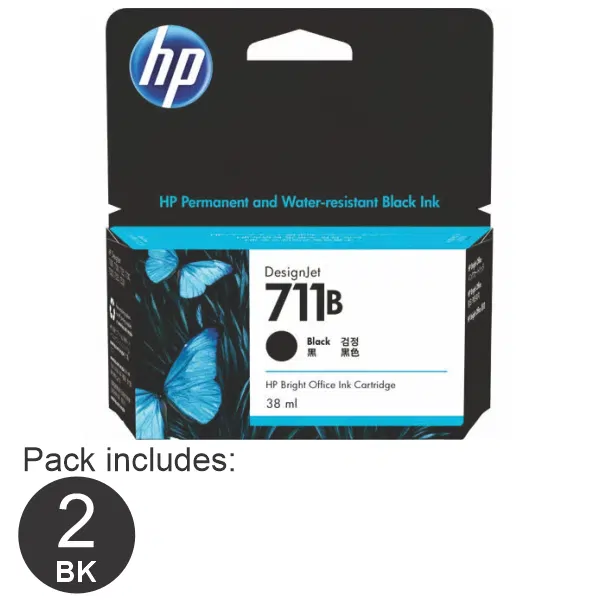 2 x HP #711B 80ml Black Ink Cartridge