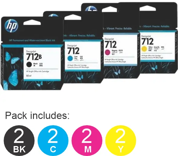 8 Pack – HP #712 (2BK,2C,2M,2Y) Ink Cartridges