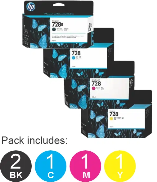 5 Pack – HP #728 (2MBK,1C,1M,1Y) Ink Cartridges