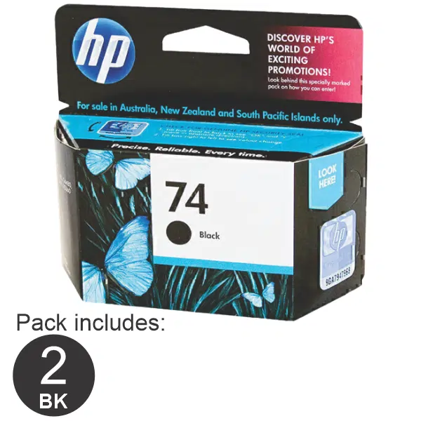 2 x HP #74 Black Ink Cartridge CB335WA