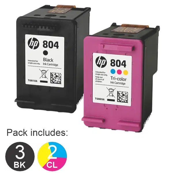 5 Pack – HP #804 Black & #804 Tri Colour (3BK,2CL) Ink Cartridges