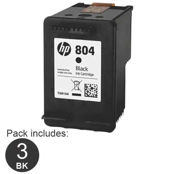3 x HP #804 Black Ink Cartridge T6N10AA