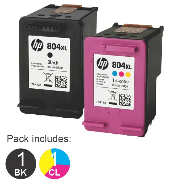 2 Pack – HP #804XL Black & #804XL Tri Colour (1BK,1CL) High Yield Ink Cartridges
