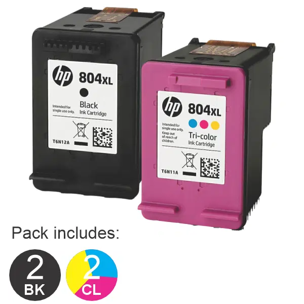 4 Pack – HP #804XL Black & #804XL Tri Colour (2BK,2CL) High Yield Ink Cartridges