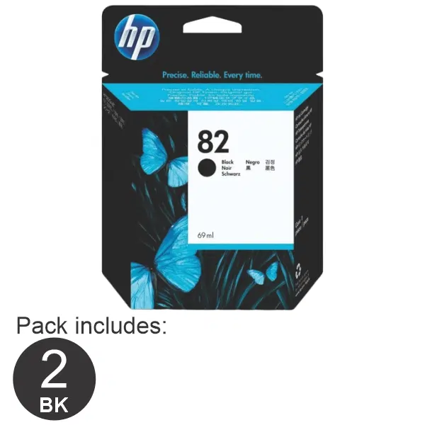 2 x HP #82 Black Ink Cartridge
