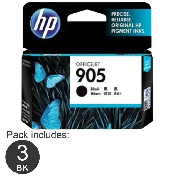 3 x HP #905 Black Ink Cartridge T6M01AA