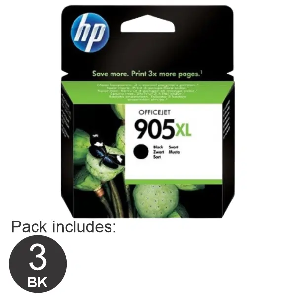 3 x HP #905XL High Yield Black Ink Cartridge T6M17AA