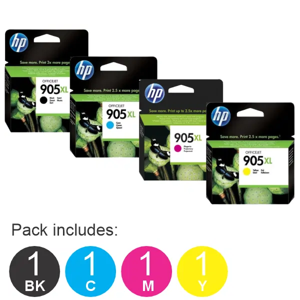 4 Pack – HP #905XL (1BK,1C,1M,1Y) High Yield Ink Cartridges