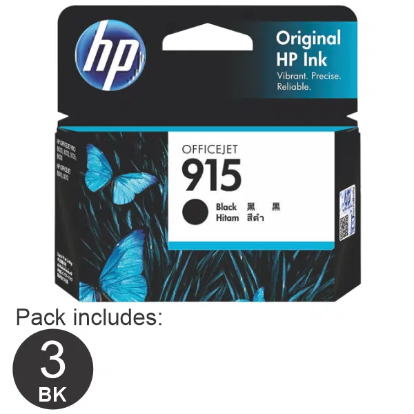 3 x HP #915 Black Ink Cartridge 3YM18AA