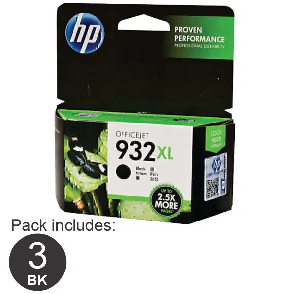3 x HP #932XL High Yield Black Ink Cartridge CN053AA