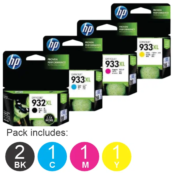 5 Pack – HP #932XL & #933XL C/M/Y (2BK,1C,1M,1Y) High Yield Ink Cartridges