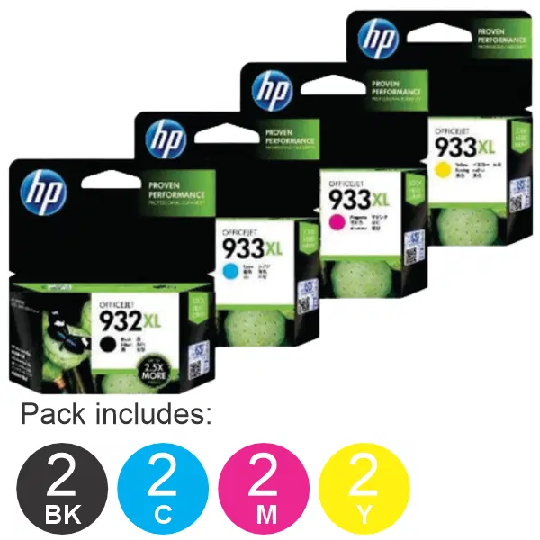 8 Pack – HP #932XL & #933XL C/M/Y (2BK,2C,2M,2Y) High Yield Ink Cartridges
