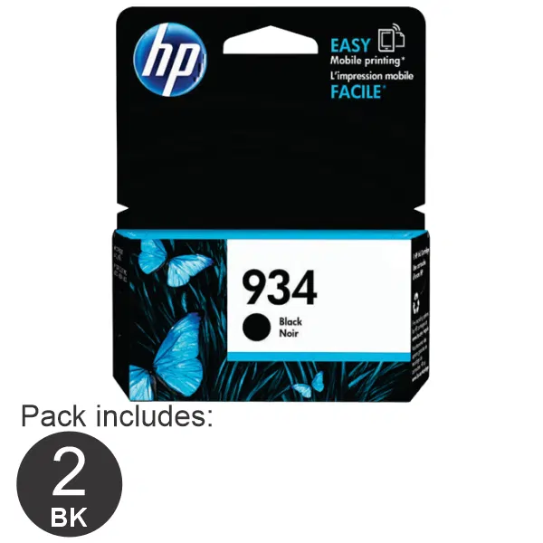 2 x HP #934 Black Ink Cartridge C2P19AA