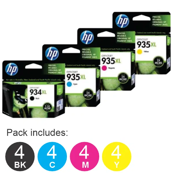 16 Pack – HP #934XL & #935XL C/M/Y (4BK,4C,4M,4Y) High Yield Ink Cartridges
