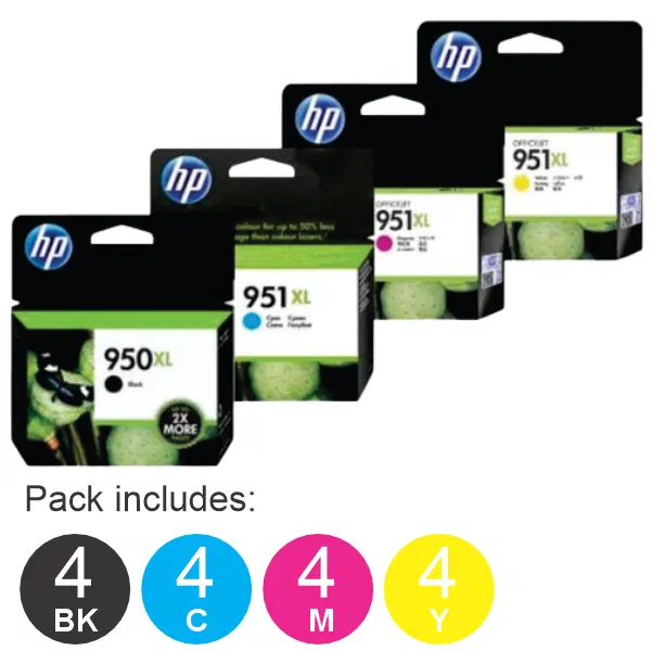16 Pack – HP #950XL & #951XL (4BK,4C,4M,4Y) High Yield Ink Cartridges
