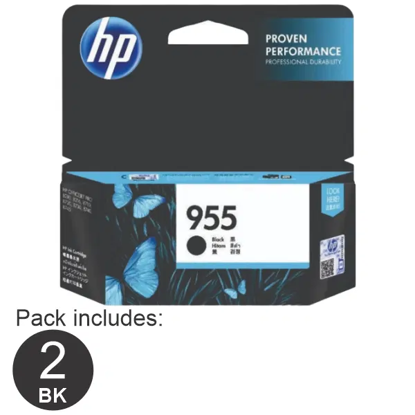 2 x HP #955 Black Ink Cartridge L0S60AA