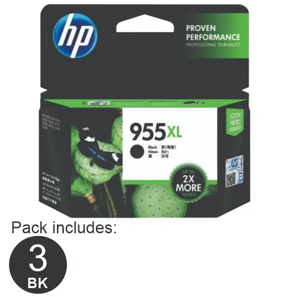 3 x HP #955XL High Yield Black Ink Cartridge