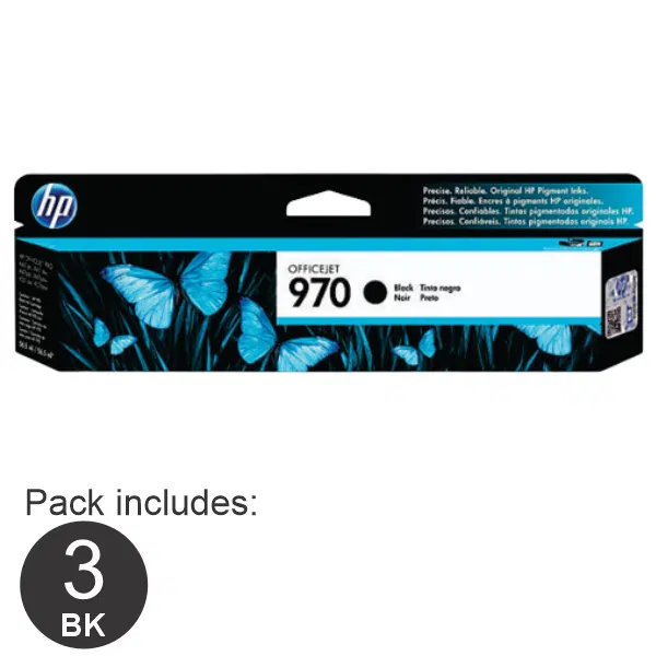 3 x HP #970 Black Ink Cartridge CN621AA
