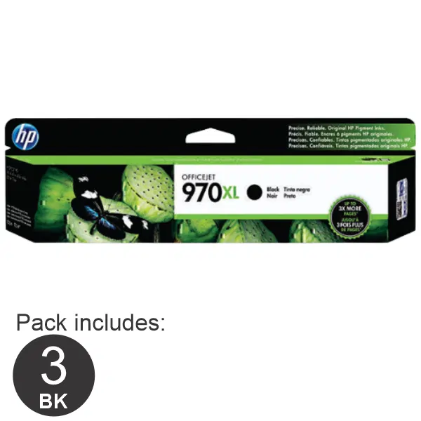 3 x HP #970XL High Yield Black Ink Cartridge CN625AA