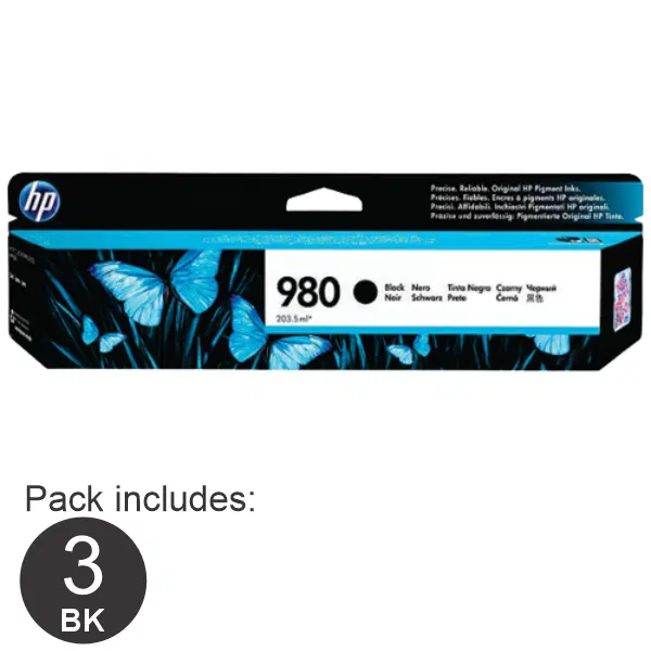 3 x HP #980 Black Ink Cartridge D8J10A