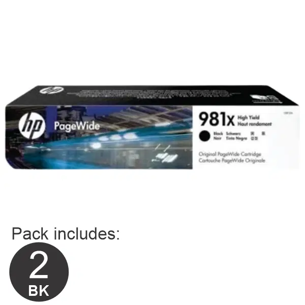 2 x HP #981X High Yield Black Ink Cartridge L0R12A