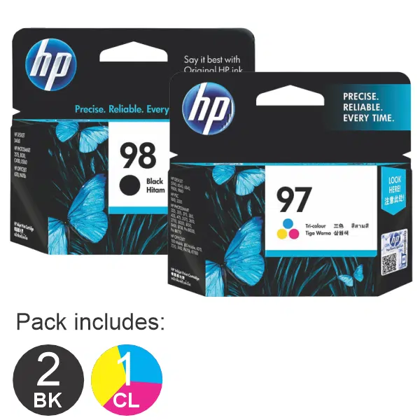 3 Pack – HP #98 & #97 (2BK,1CL) Ink Cartridges