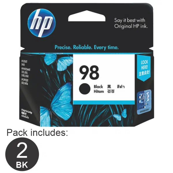2 x HP #98 Black Ink Cartridge C9364WA