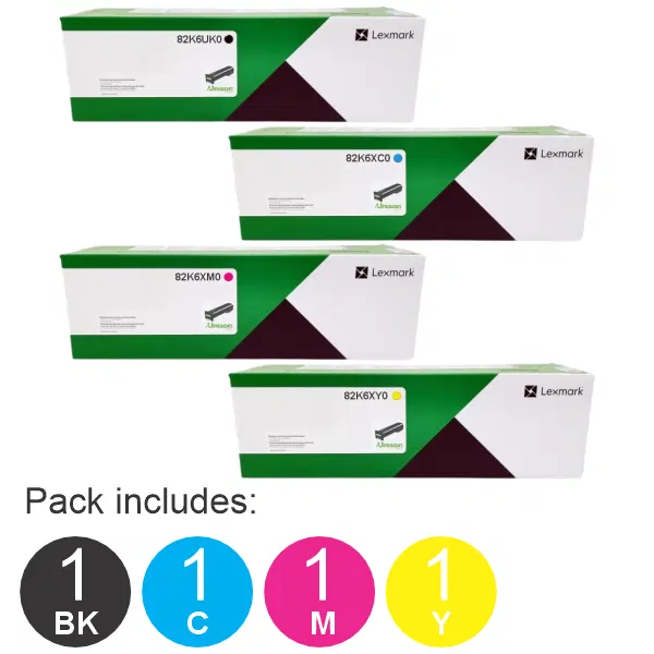 4 Pack Lexmark 82K6UK0 (1BK) & 82K6XC0,82K6XM0,82K6XY0 (1C,1M,1Y) Toner Cartridges