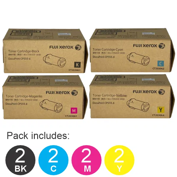 8 Pack Fuji Xerox CT203061,CT203062,CT203063,CT203064 (2BK,2C,2M,2Y) Toner Cartridges
