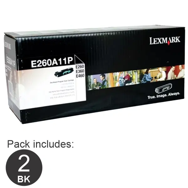 2 x Lexmark E260A11P Black Toner Cartridge E260A11P