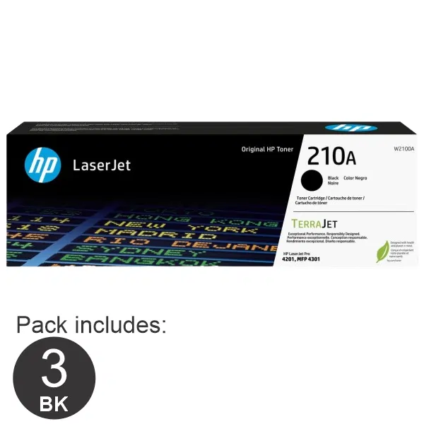 3 x HP #210A Black Toner Cartridge W2100A