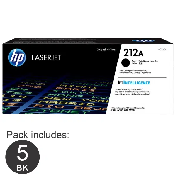 5 x HP #212A Black Toner Cartridge W2120A