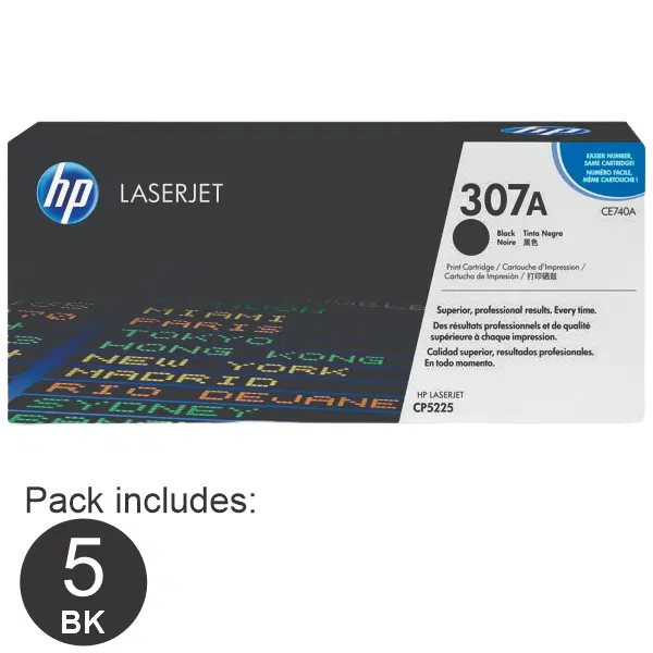5 x HP #307A Black Toner Cartridge CE740A